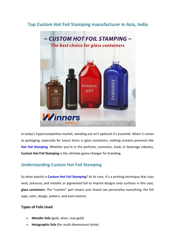 top custom hot foil stamping manufacturer in asia n.w