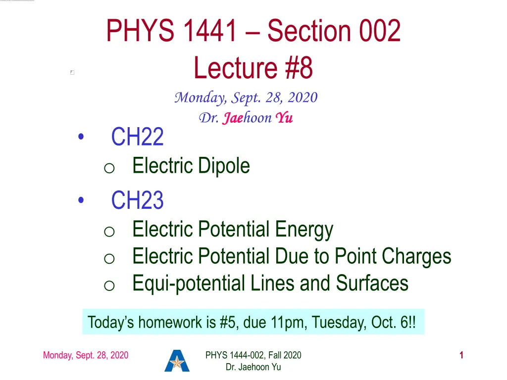 phys 1441 section 002 lecture 8 monday sept n.w