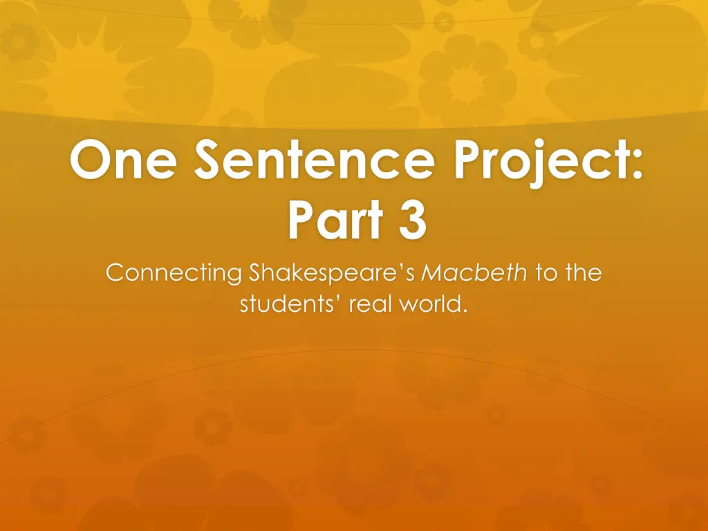 one sentence project part 3 connecting n.w