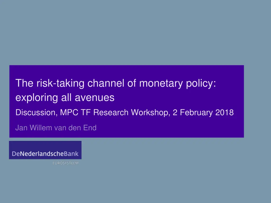 the risk taking channel of monetary policy n.w