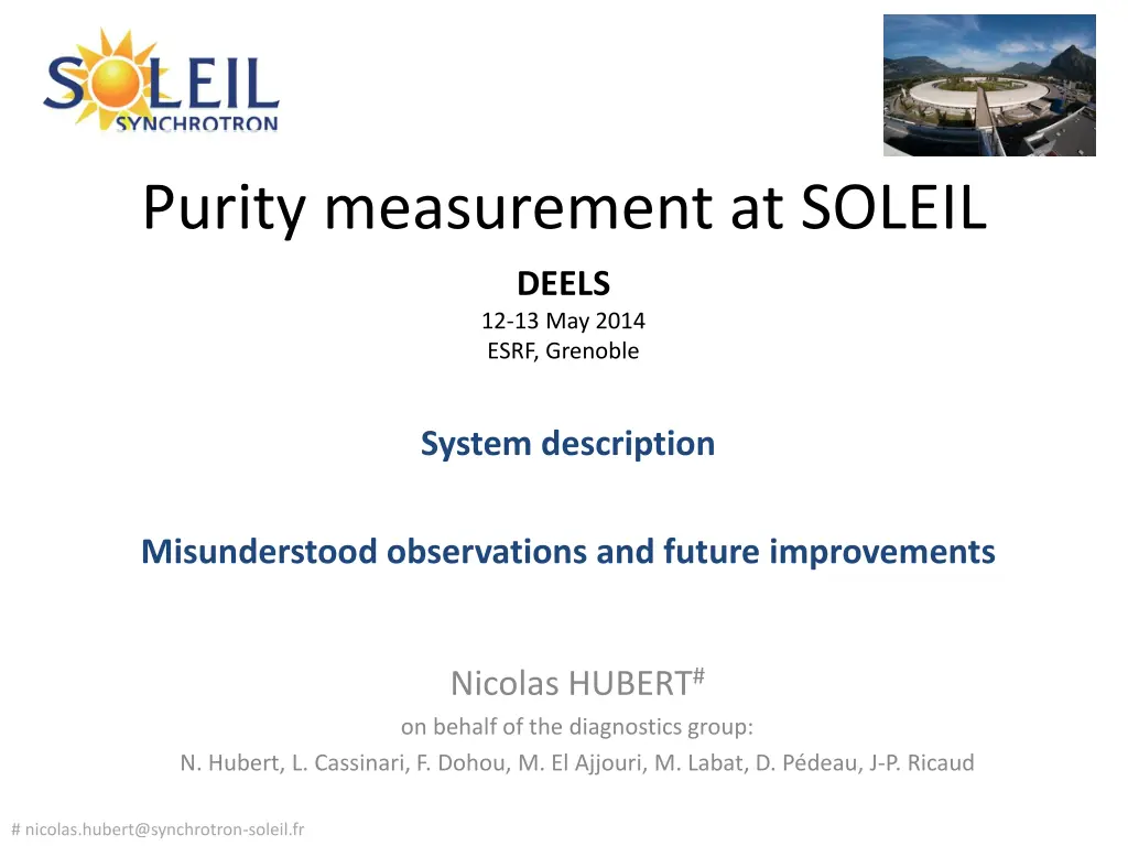 purity measurement at soleil n.w