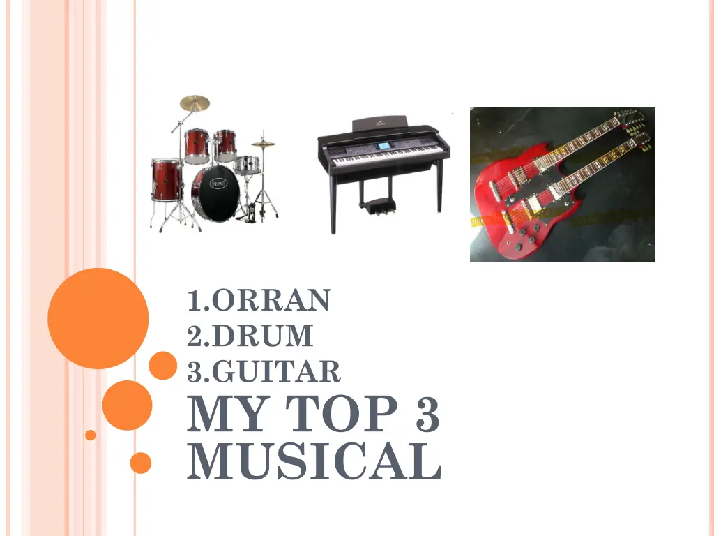 1 orran 2 drum 3 guitar my top 3 musical n.w