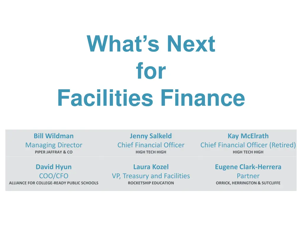 what s next for facilities finance n.w