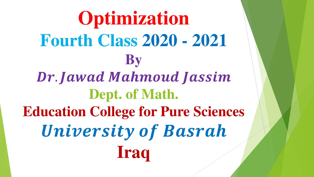 optimization fourth class 2020 2021 by dept n.w