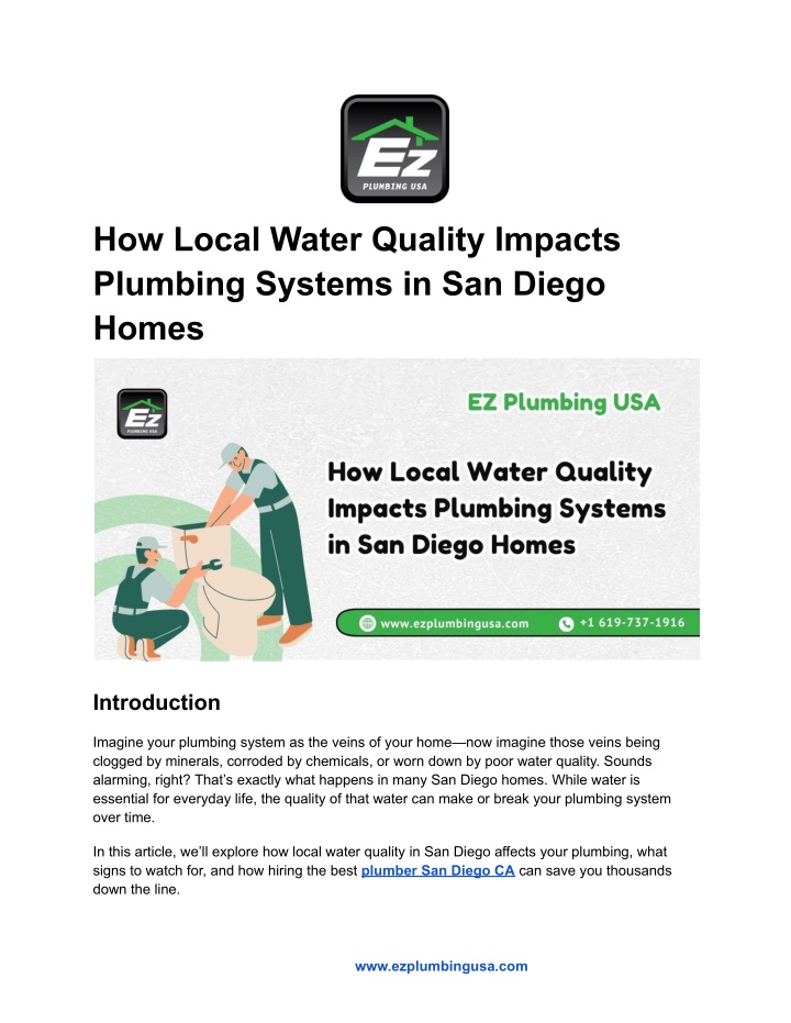 how local water quality impacts plumbing systems n.w