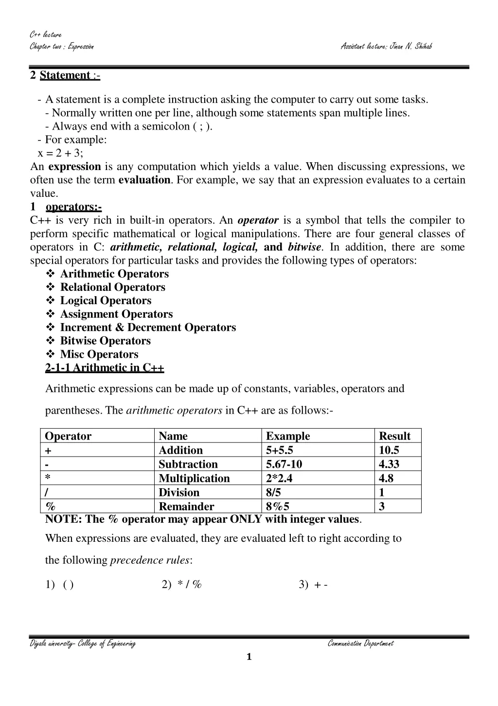 c lecture chapter two expression n.w