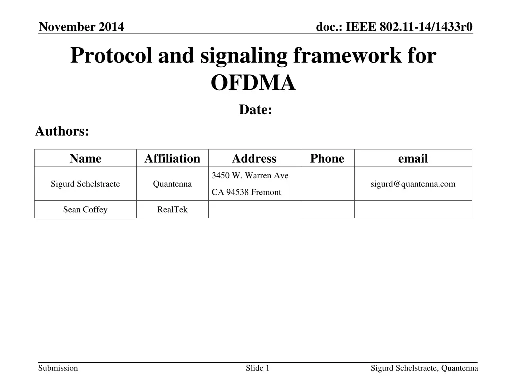 november 2014 protocol and signaling framework n.w