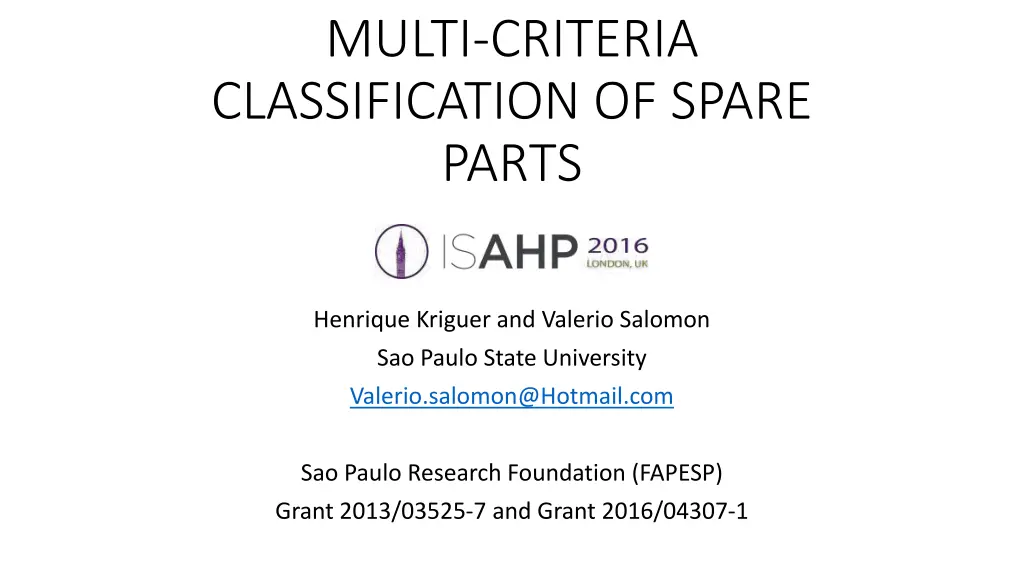 multi criteria classification of spare parts n.w