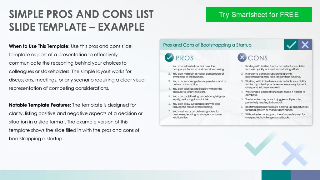 simple pros and cons list slide template example n.w