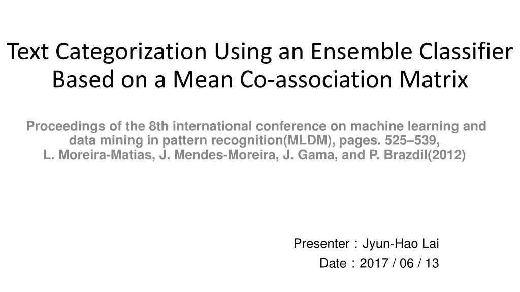 text categorization using an ensemble classifier n.w