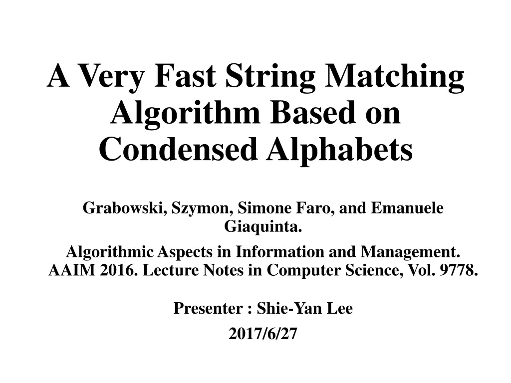 a very fast string matching algorithm based n.w