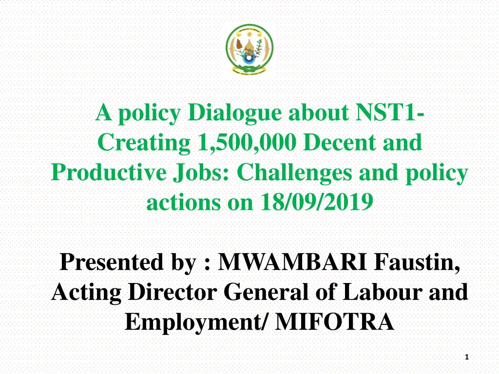 a policy dialogue about nst1 creating n.w