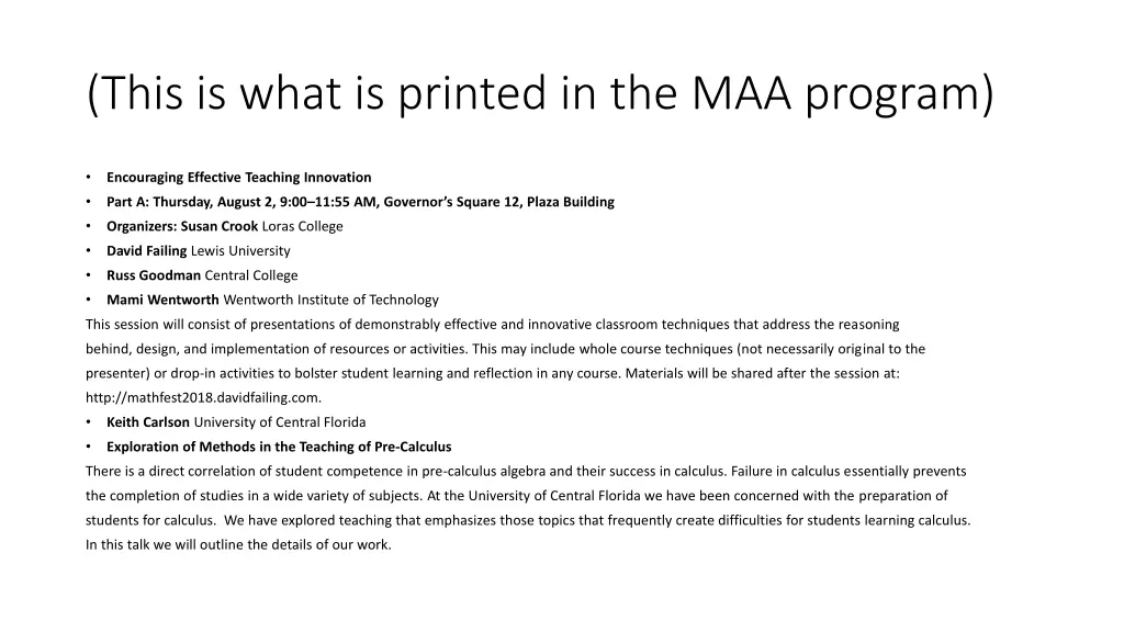 this is what is printed in the maa program n.w