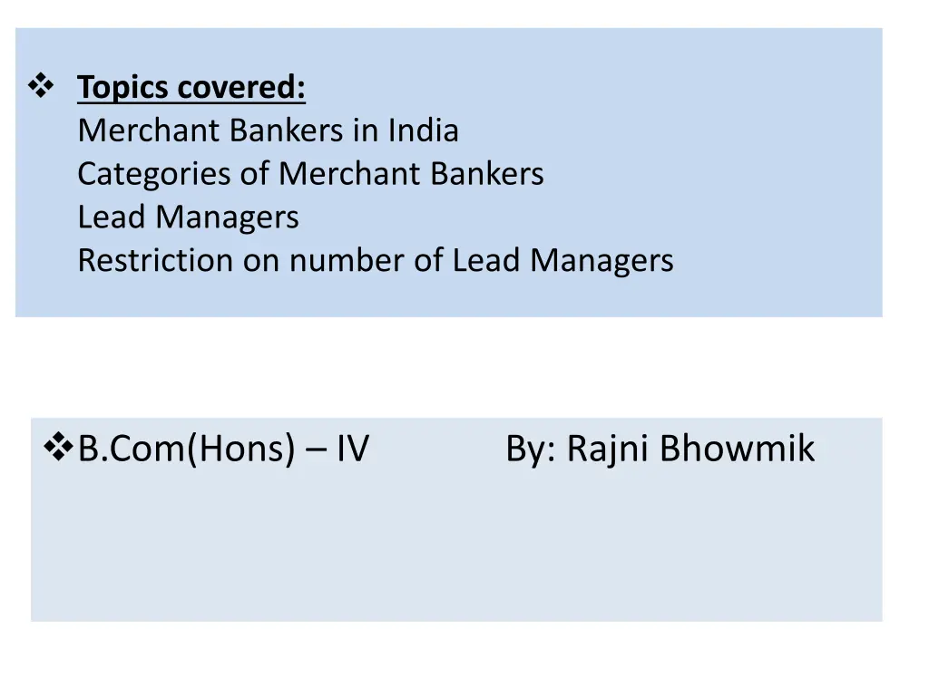 topics covered merchant bankers in india n.w