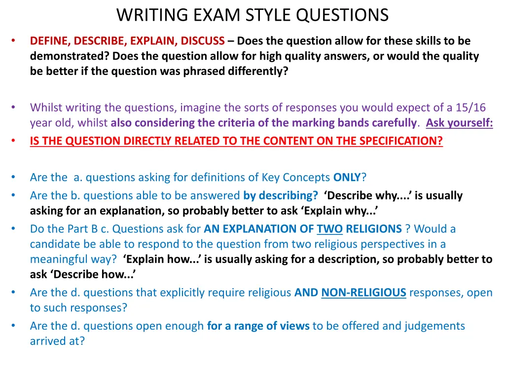 writing exam style questions n.w