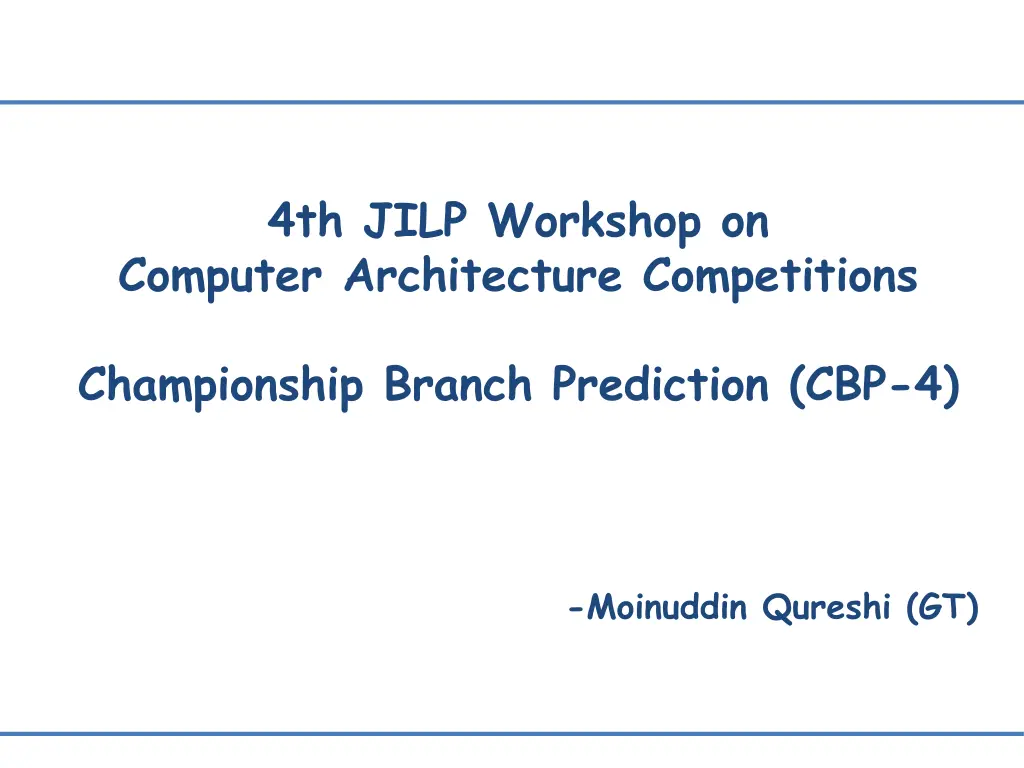 4th jilp workshop on computer architecture n.w