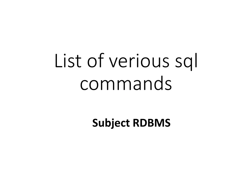 list of verious sql commands n.w