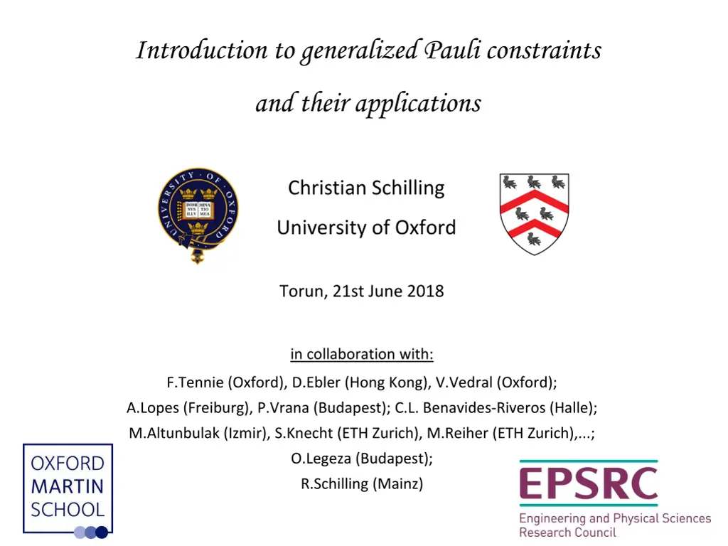 introduction to generalized pauli constraints n.w