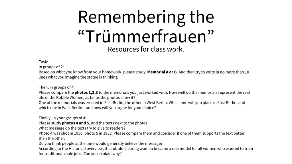 remembering the tr mmerfrauen resources for class n.w