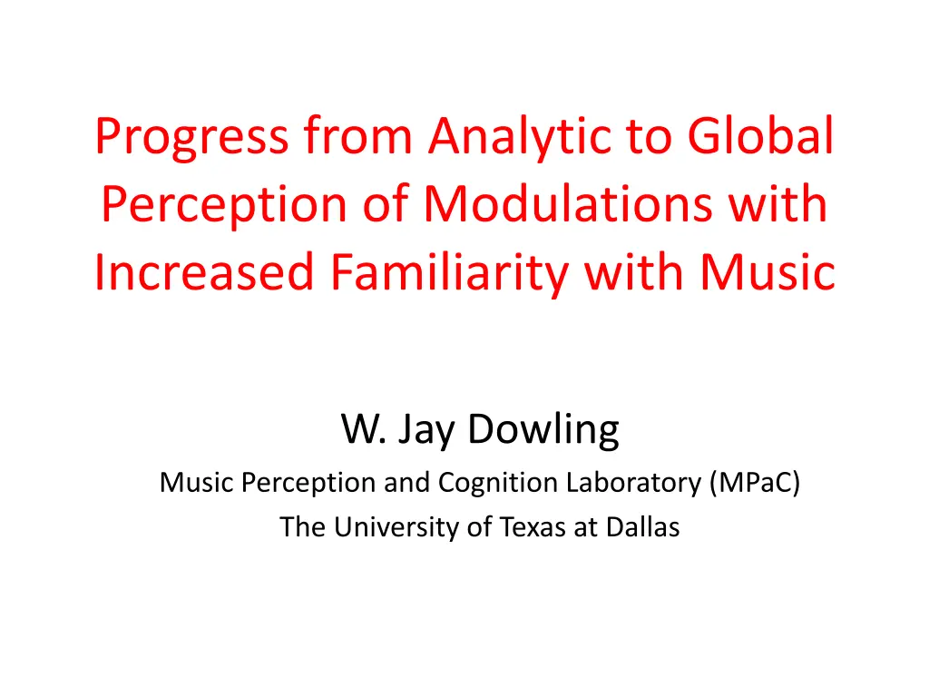 progress from analytic to global perception n.w