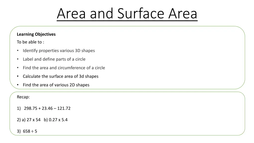 area and surface area n.w