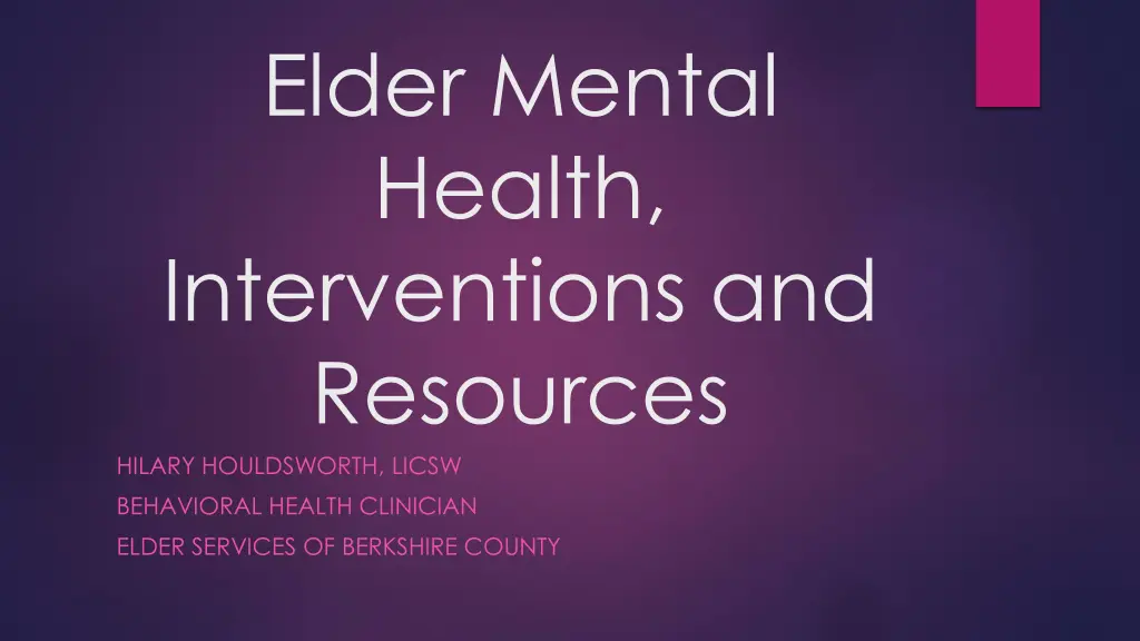 elder mental health interventions and resources n.w