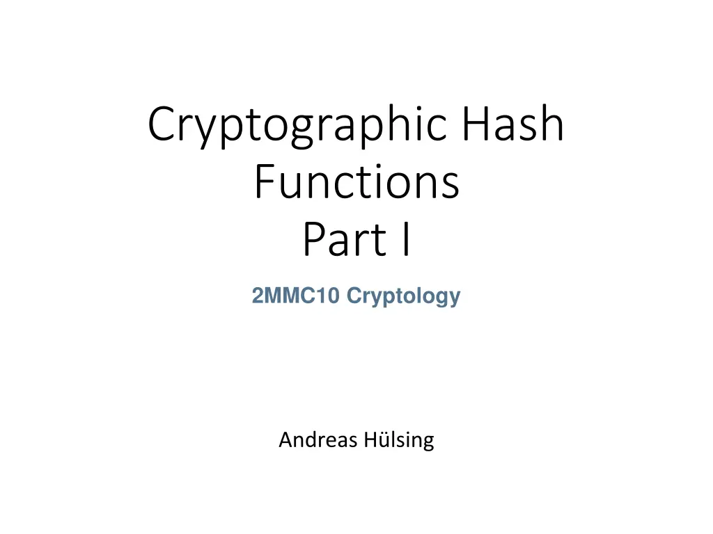 cryptographic hash functions part i n.w