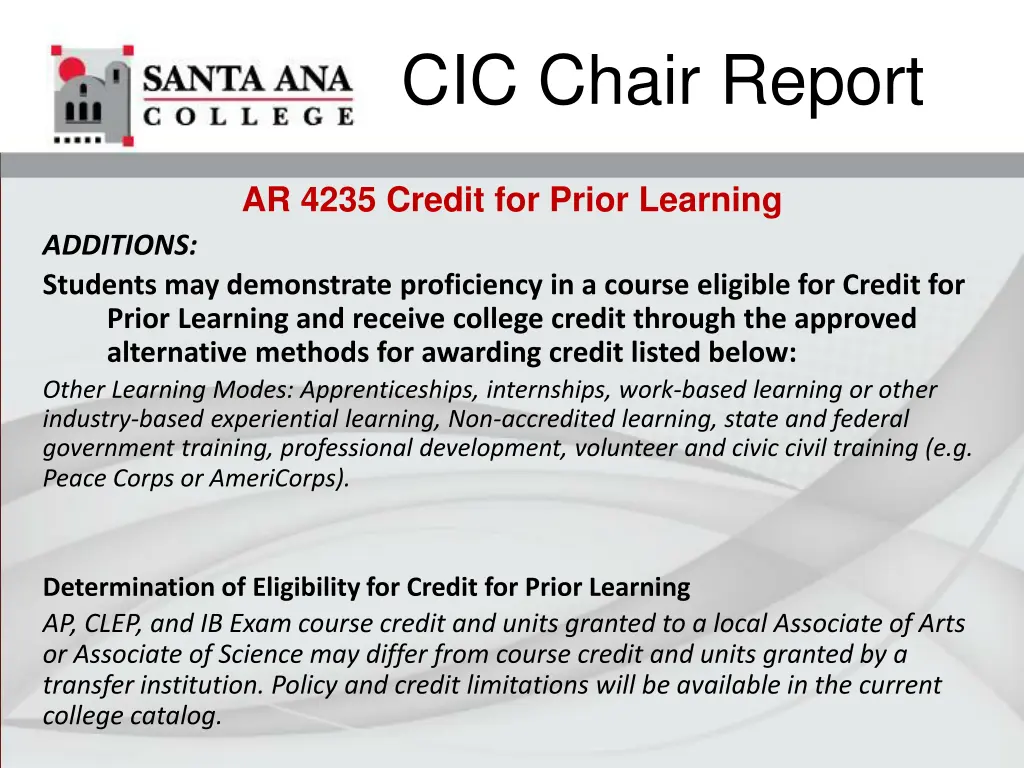 cic chair report n.w