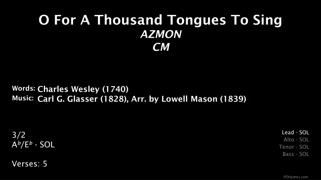 o for a thousand tongues to sing azmon cm n.w