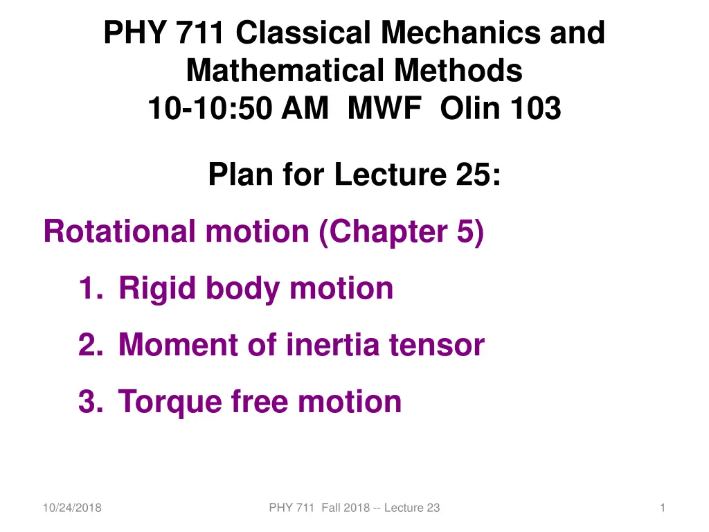 phy 711 classical mechanics and mathematical n.w