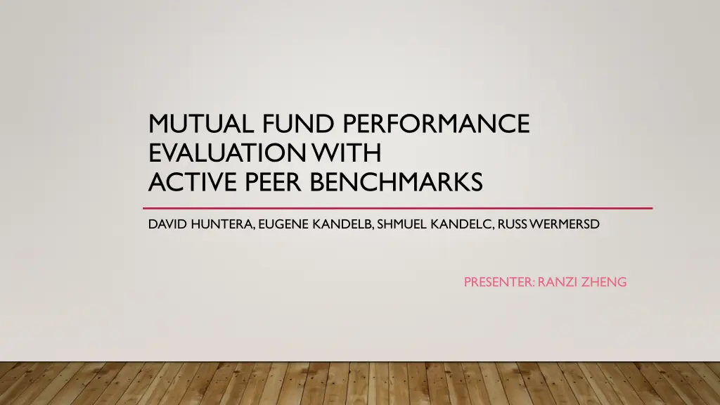mutual fund performance evaluation with active n.w