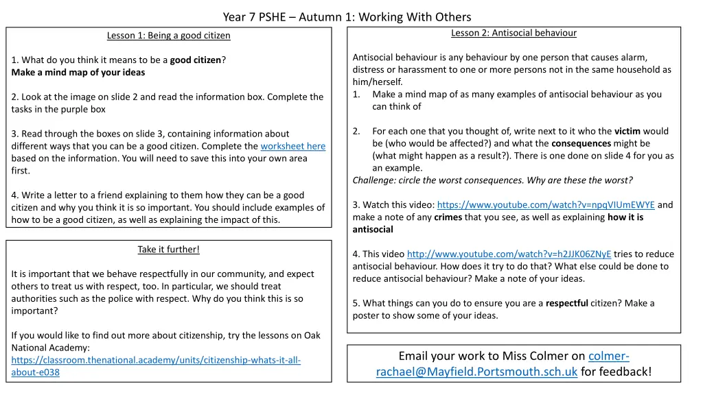 year 7 pshe autumn 1 working with others n.w