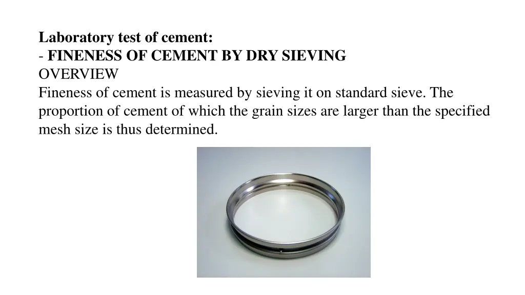 laboratory test of cement fineness of cement n.w