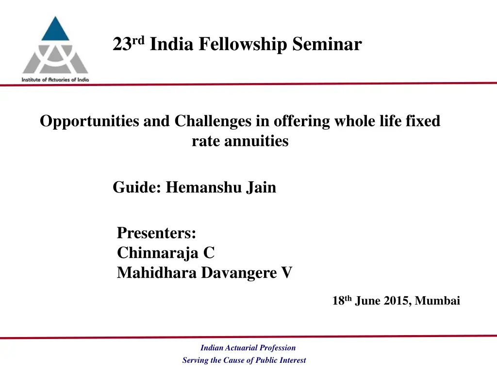 23 rd india fellowship seminar n.w