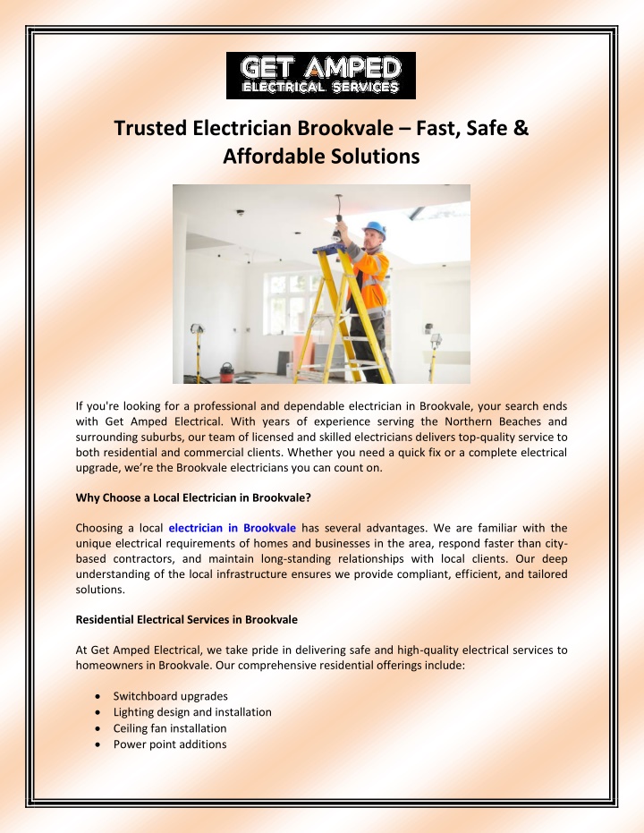 trusted electrician brookvale fast safe n.w