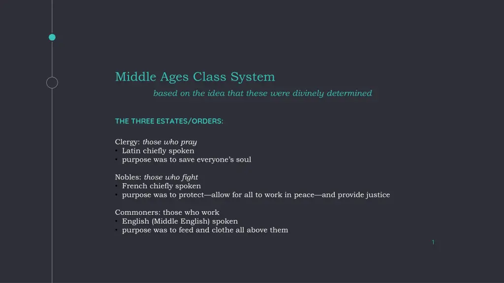 middle ages class system n.w