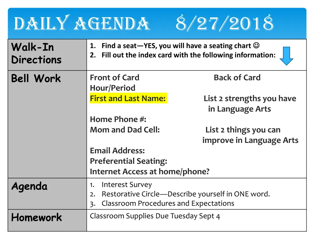 daily agenda 8 27 2018 walk in directions bell n.w