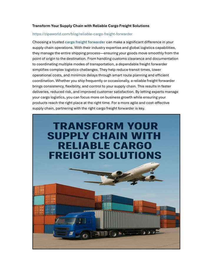 transform your supply chain with reliable cargo n.w