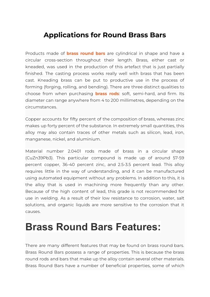 applications for round brass bars n.w