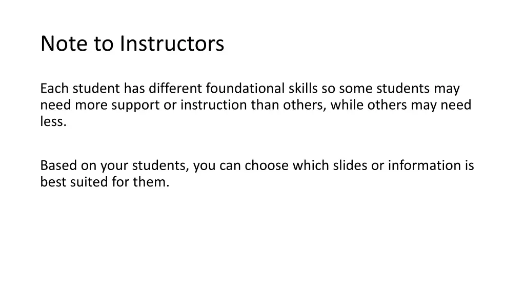 note to instructors n.w