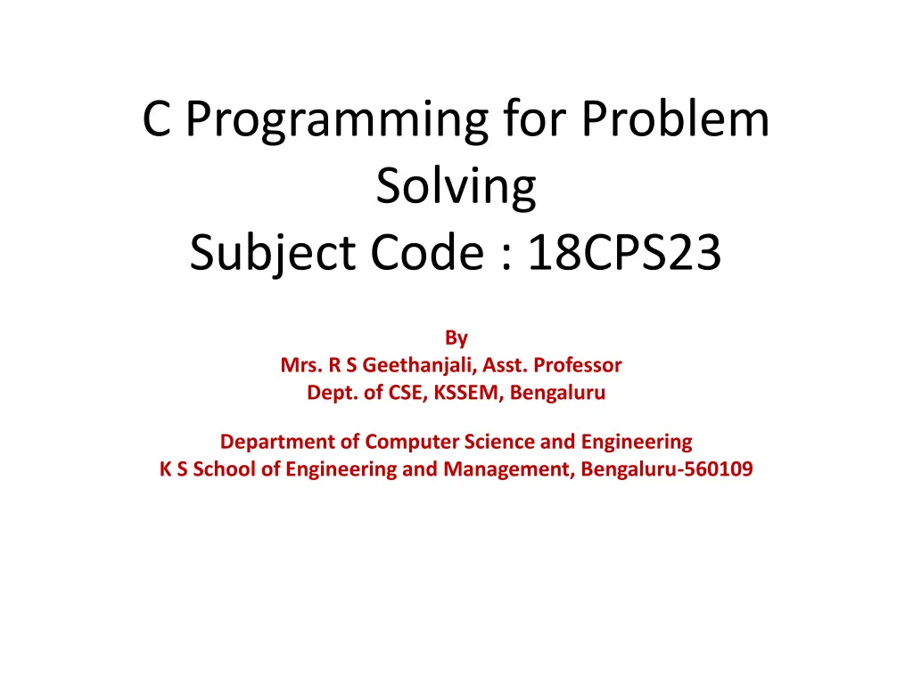 c programming for problem solving subject code n.w