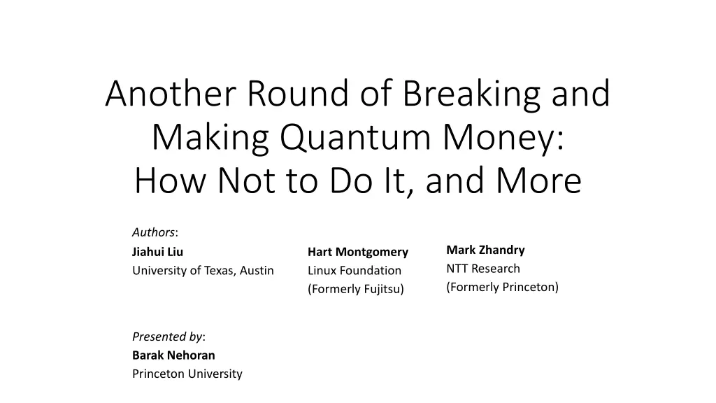 another round of breaking and making quantum n.w