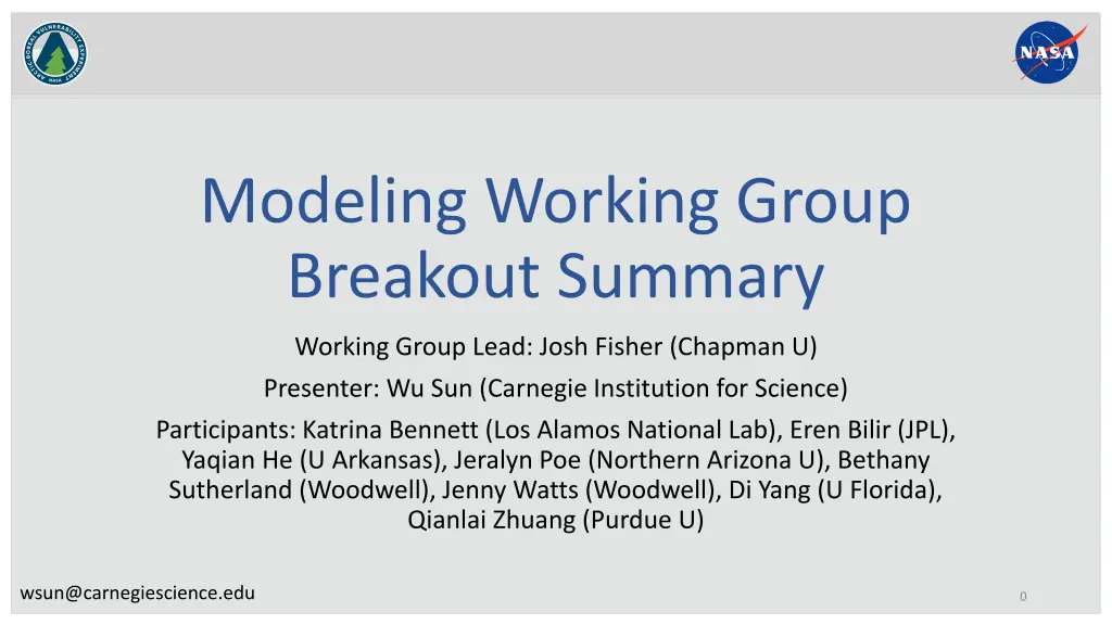 modeling working group breakout summary n.w