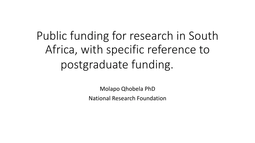 public funding for research in south africa with n.w