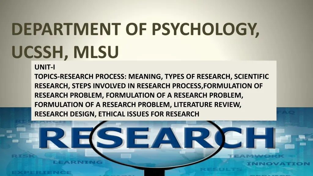 department of psychology ucssh mlsu unit i topics n.w