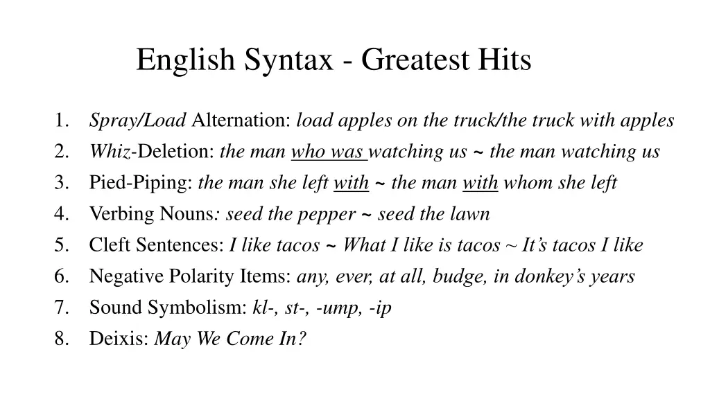 english syntax greatest hits n.w