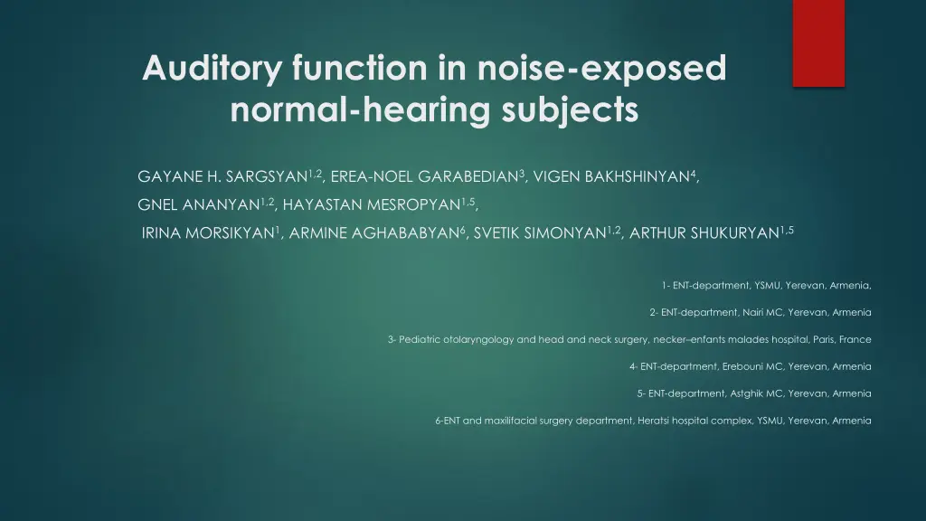 auditory function in noise exposed normal hearing n.w