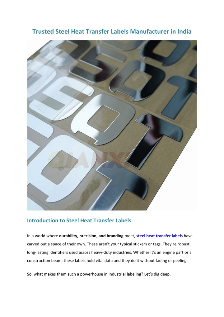 trusted steel heat transfer labels manufacturer n.w