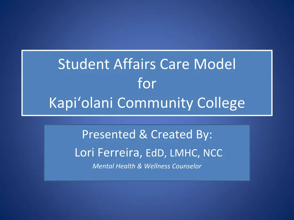 student affairs care model for kapi olani n.w