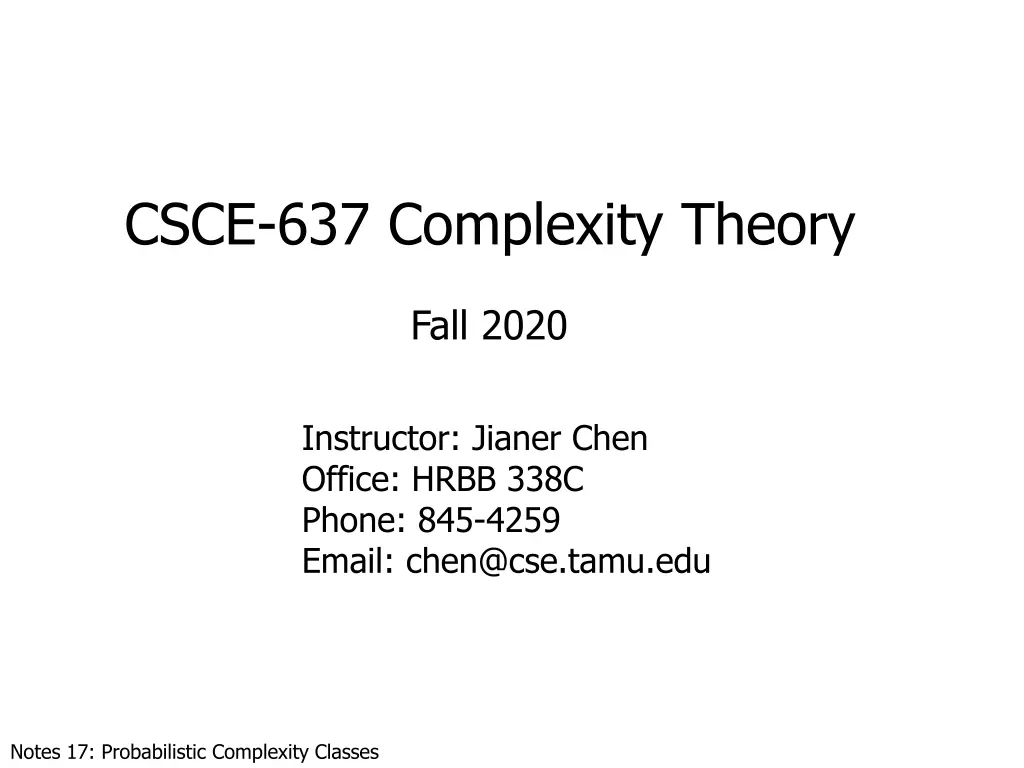csce 637 complexity theory n.w